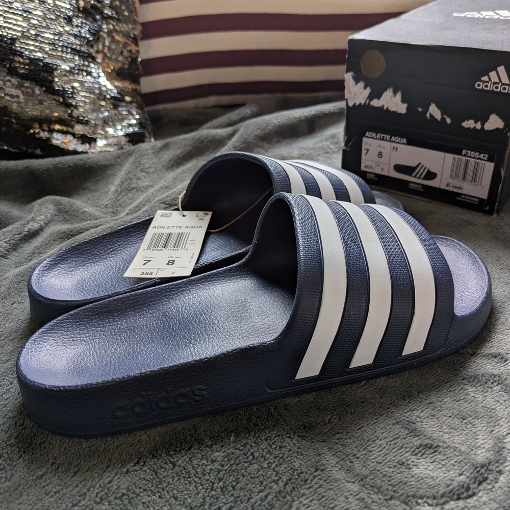NEW! Adidas Blue and White Adilette Slides